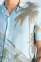 Front image of a model wearing the Aop summer viscose shirt in sky, by brand Lindbergh