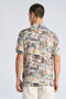 Back image of a model wearing the Aop vintage shirt in all over print, by brand Lindbergh