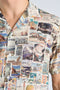 Front image of a model wearing the Aop vintage shirt in all over print, by brand Lindbergh
