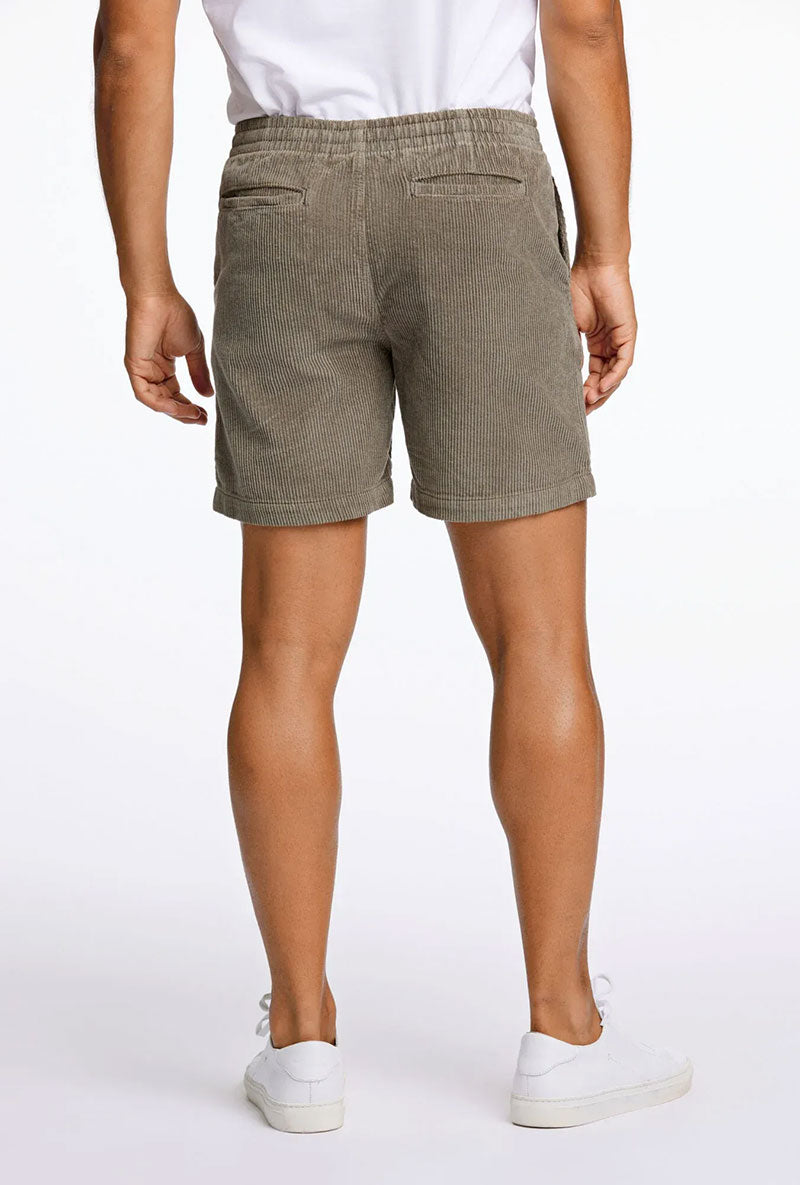 Back image of a model wearing Corduroy relaxed fit shorts in khaki, by brand Lindbergh