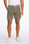 Front image of a model wearing Corduroy relaxed fit shorts in khaki, by brand Lindbergh
