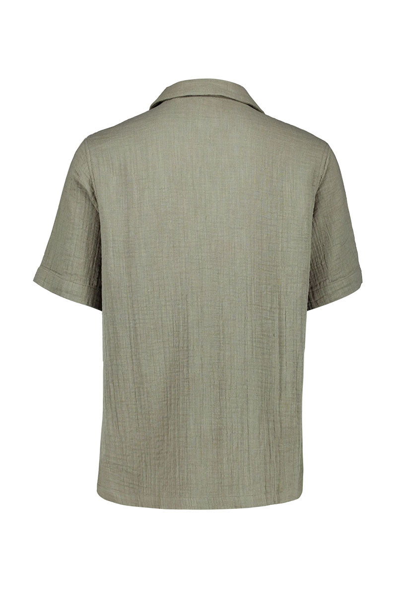 Back image of Cotton muslin resort shirt in sage, by brand Lindbergh