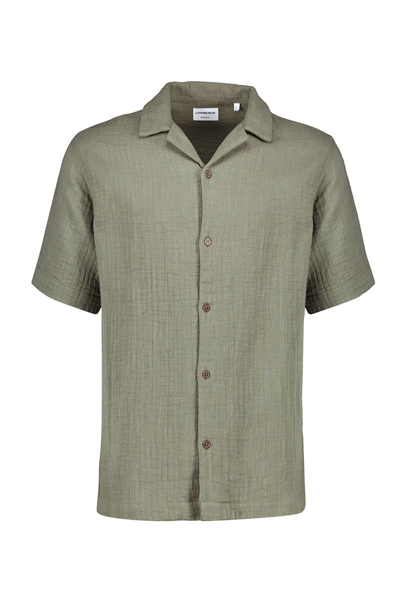 Front image of Cotton muslin resort shirt in sage, by brand Lindbergh