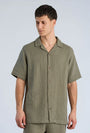 Image of COTTON MUSLIN RESORT SHIRT in sage, by brand LINDBERGH