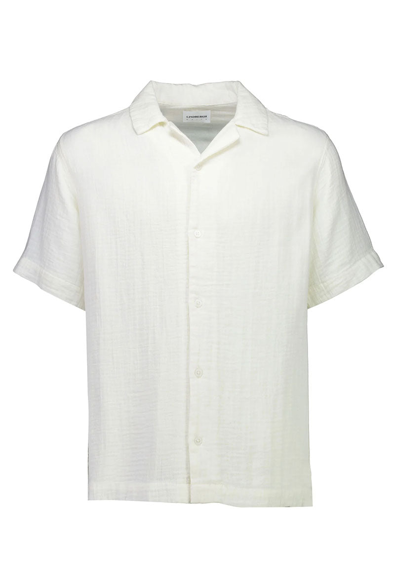 Front image of Cotton muslin resort shirt in off white, by brand Lindbergh