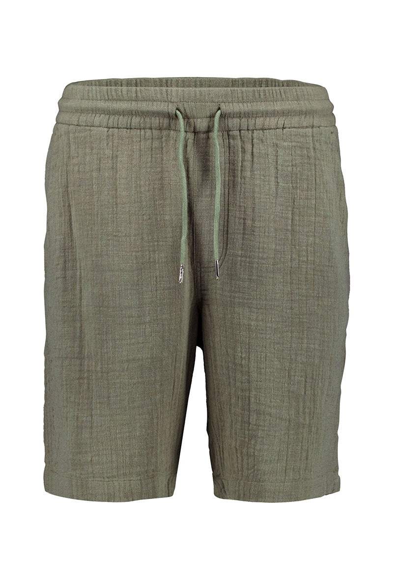 Front image of Cotton muslin shorts in sage, by brand Lindbergh