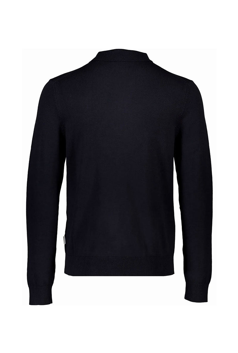 Back image of Lindbergh ecovero l/s zip polo in navy, by brand Lindbergh