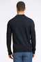 Back image of a model wearing the Lindbergh ecovero l/s zip polo in navy, by brand Lindbergh