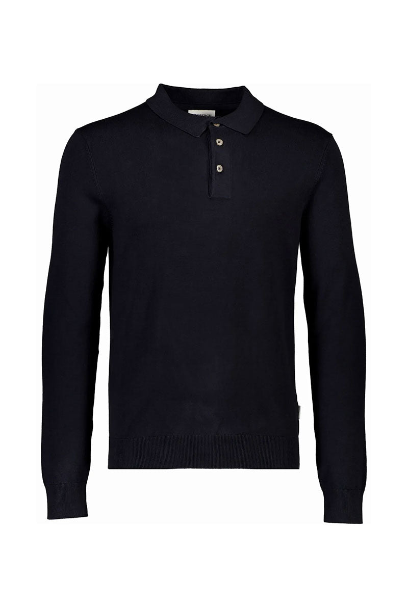 Front image of Lindbergh ecovero l/s zip polo in navy, by brand Lindbergh