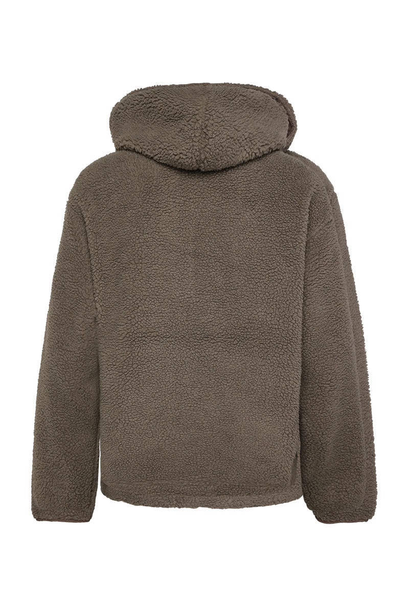 Back image of Half zip pile hoodie in brown, by brand Lindbergh