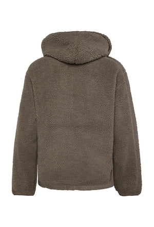 Back image of the Half zip pile hoodie in brown, by brand Lindbergh