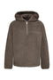 Front image of Half zip pile hoodie in brown, by brand Lindbergh