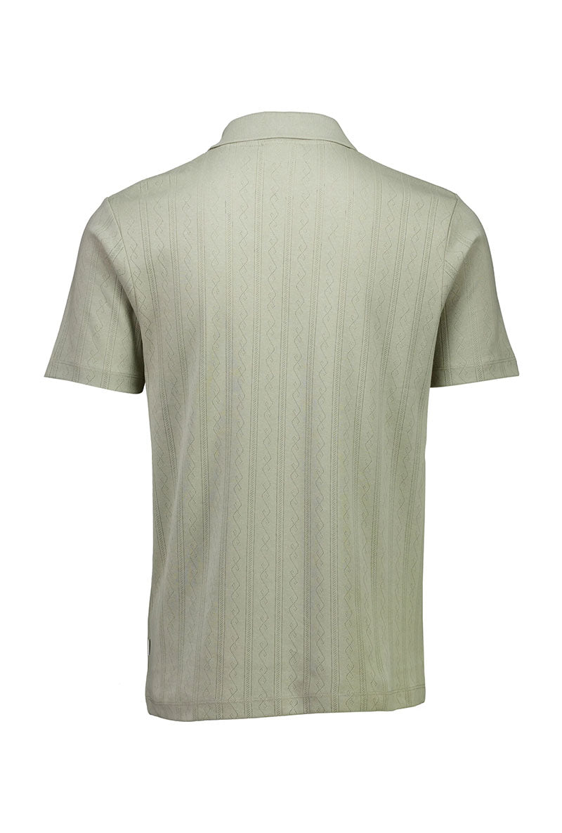Back image of Jacquard vneck polo in olive, by brand Lindbergh