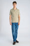 Front image of a model wearing the Jacquard vneck polo in olive, by brand Lindbergh
