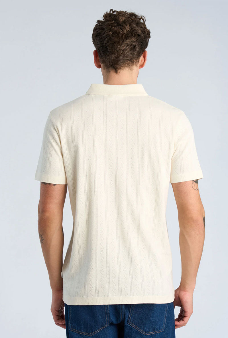Back image of a model wearing Jacquard vneck polo in off white, by brand Lindbergh