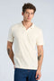 Front image of a model wearing Jacquard vneck polo in off white, by brand Lindbergh