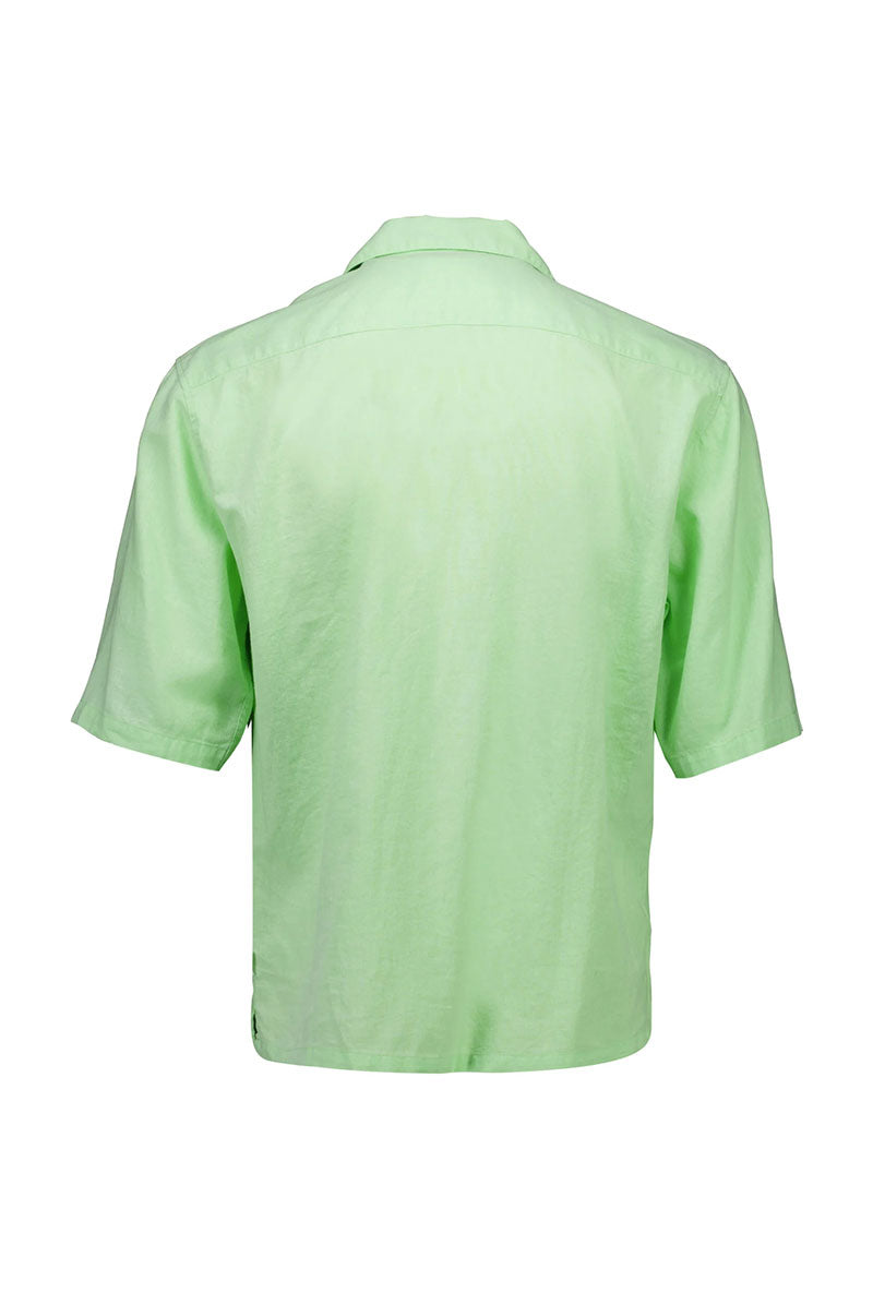 Back image of Linen blend cropped shirt in green, by brand Lindbergh