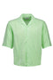 Front image of the Linen blend cropped shirt in green, by brand Lindbergh