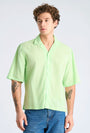 Image of LINEN BLEND CROPPED SHIRT in green, by brand LINDBERGH