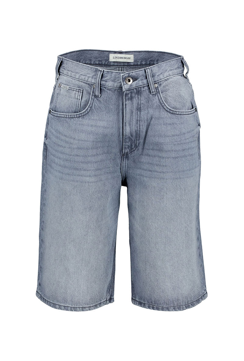 Front image of Loose fit denim shorts in grey, by brand Lindbergh