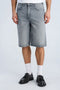 Front image of a model wearing Loose fit denim shorts in grey, by brand Lindbergh