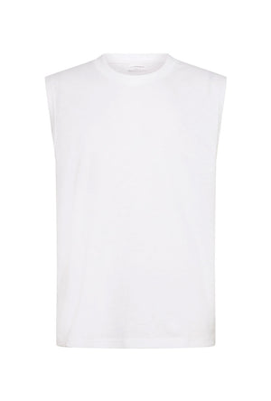 Front image of the Oversized rib cap sleeve in white, by brand Lindbergh