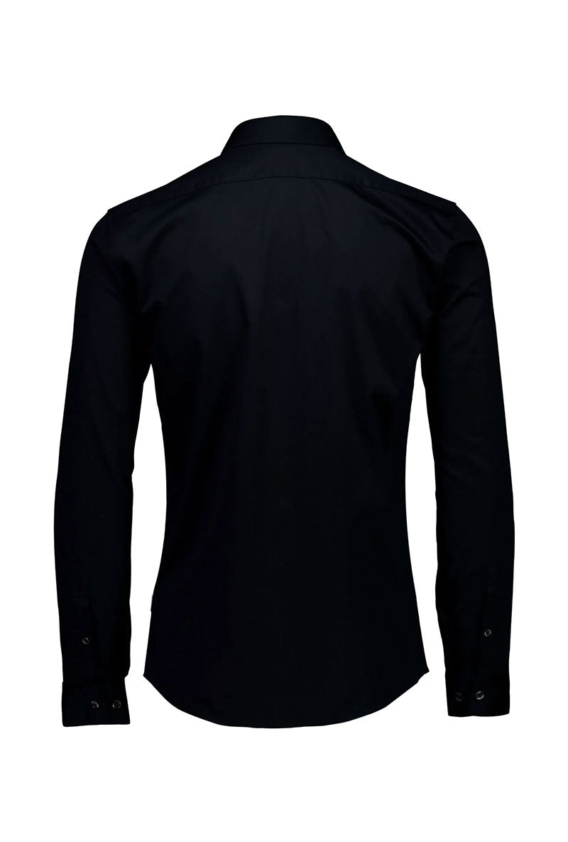 Back image of Plain sateen superlflex shirt in black, by brand Lindbergh