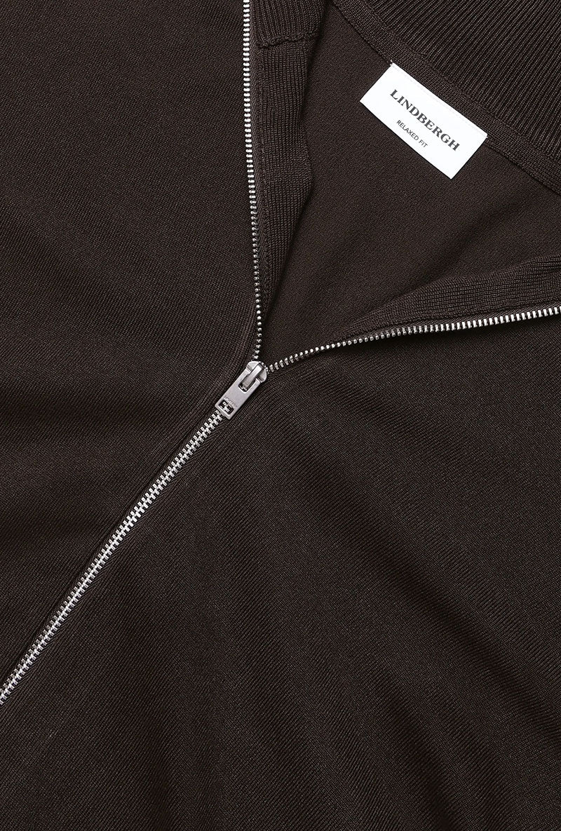 Front image of Soft viscose blend zip cardigan in brown, by brand Lindbergh