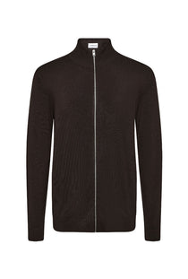 Front image of the Soft viscose blend zip cardigan in brown, by brand Lindbergh