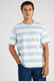 Front image of a model wearing Striped oversized t in blue, by brand Lindbergh