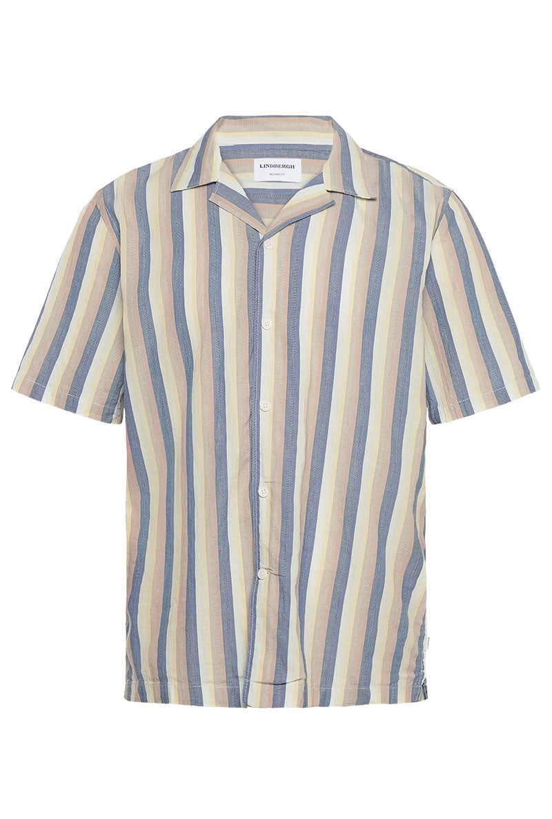 Front image of Striped s/s shirt in blue, by brand Lindbergh