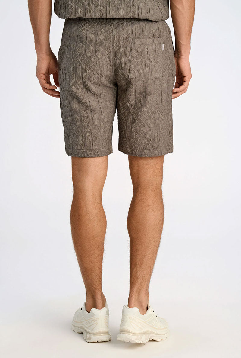 Back image of a model wearing Textured shorts in khaki, by brand Lindbergh
