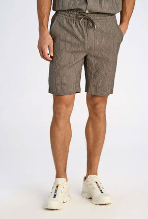 Front image of a model wearing Textured shorts in khaki, by brand Lindbergh
