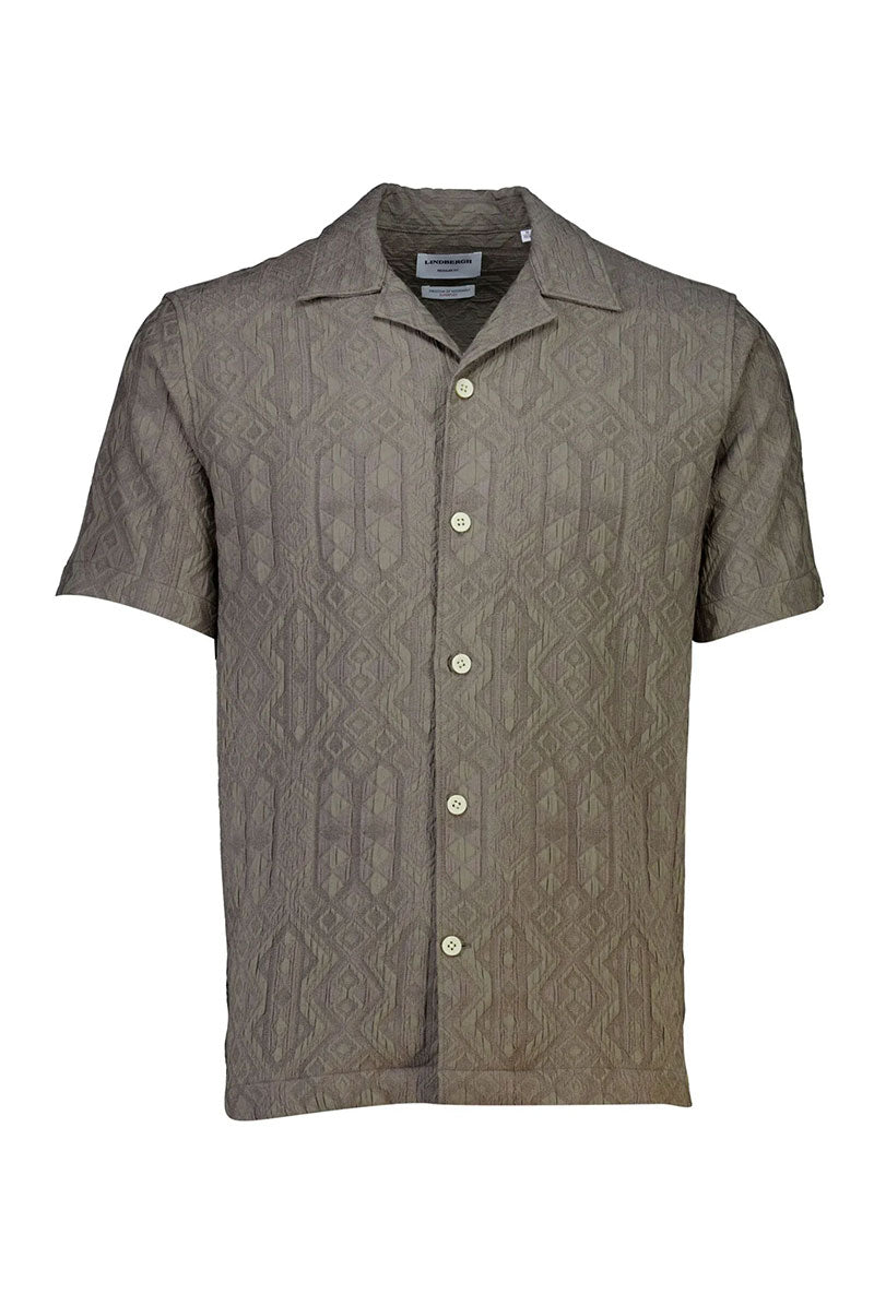 Front image of Textured ss shirt in khaki, by brand Lindbergh