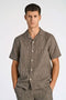 Front image of a model wearing Textured ss shirt in khaki, by brand Lindbergh