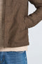 Front image of a model wearing the Wool blend flannel overshirt in brown, by brand Lindbergh