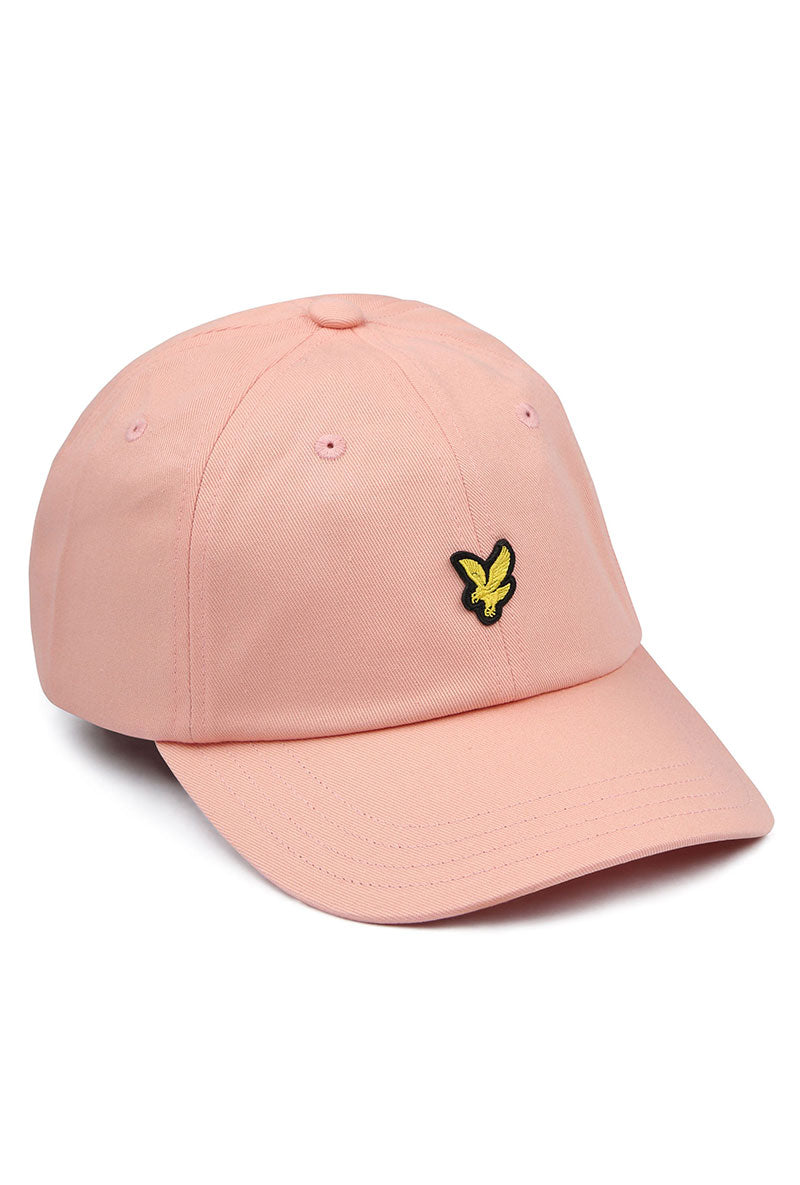 Front image of Baseball cap in peach, by brand Lyle and scott