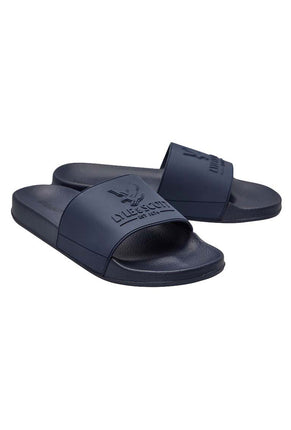 Front image of Brody sliders in navy, by brand Lyle and scott