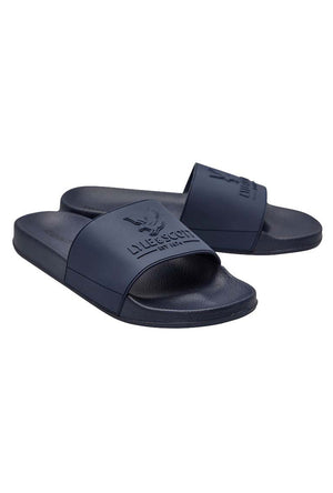 Front image of the Brody sliders in navy, by brand Lyle and scott