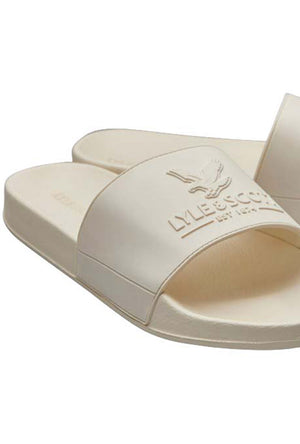 Detail image of the Brody sliders in off white, by brand Lyle and scott