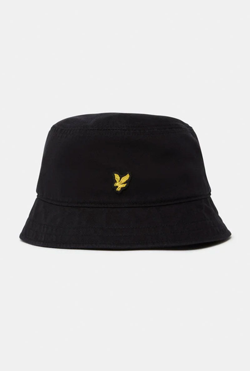 Front image of Bucket hat in black, by brand Lyle and scott