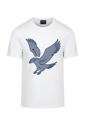 Front image of Check eagle tshirt in white, by brand Lyle and scott