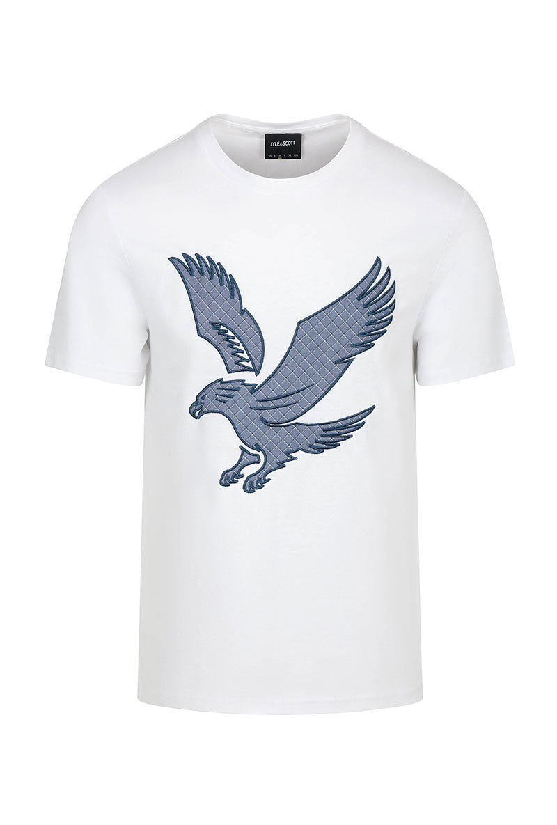 Front image of Check eagle tshirt in white, by brand Lyle and scott