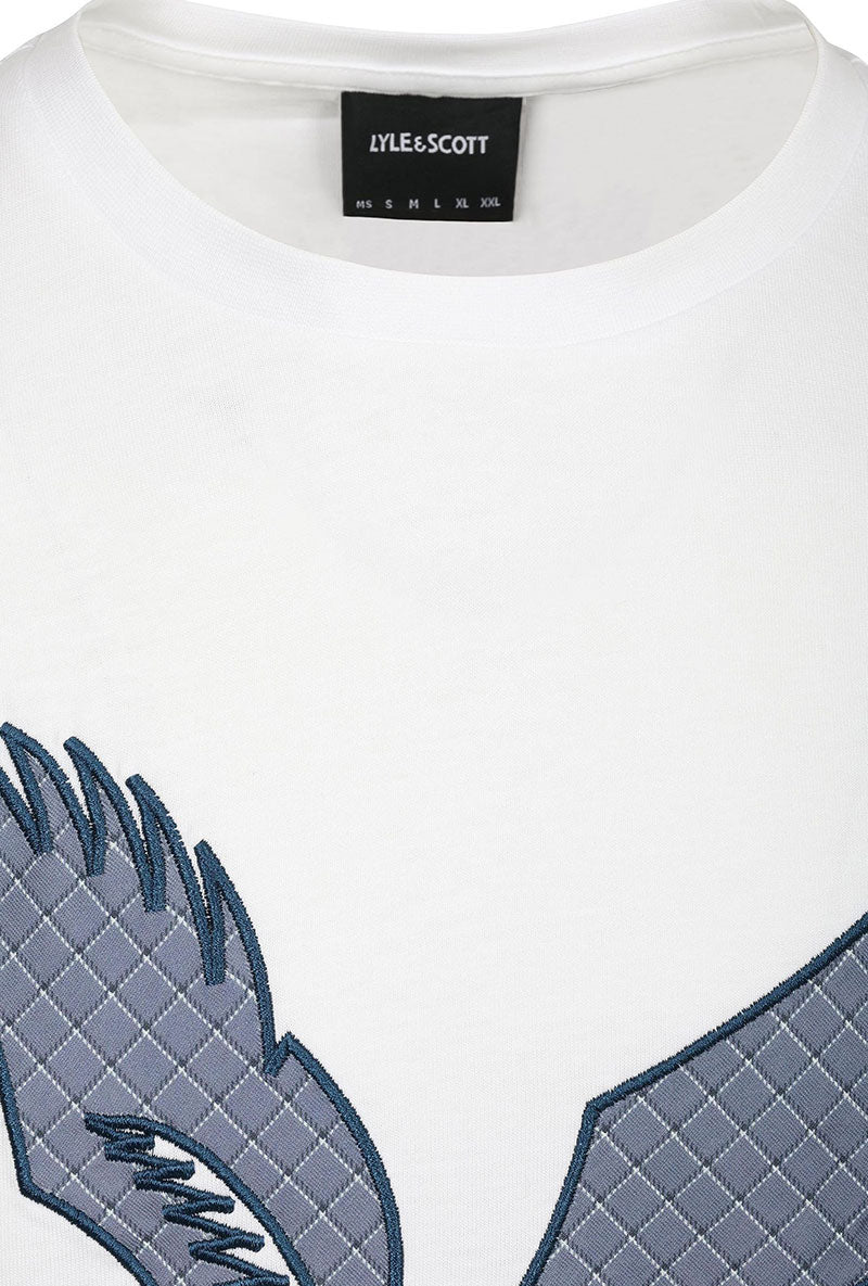 Front image of Check eagle tshirt in white, by brand Lyle and scott