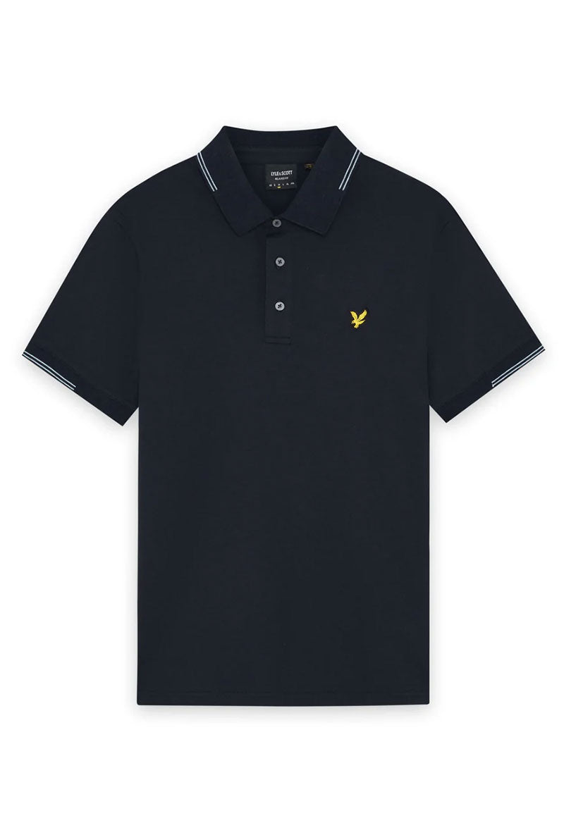 Front image of Fine tipped polo in navy, by brand Lyle and scott