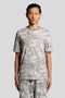 Front image of a model wearing Industrial print t in grey, by brand Lyle and scott