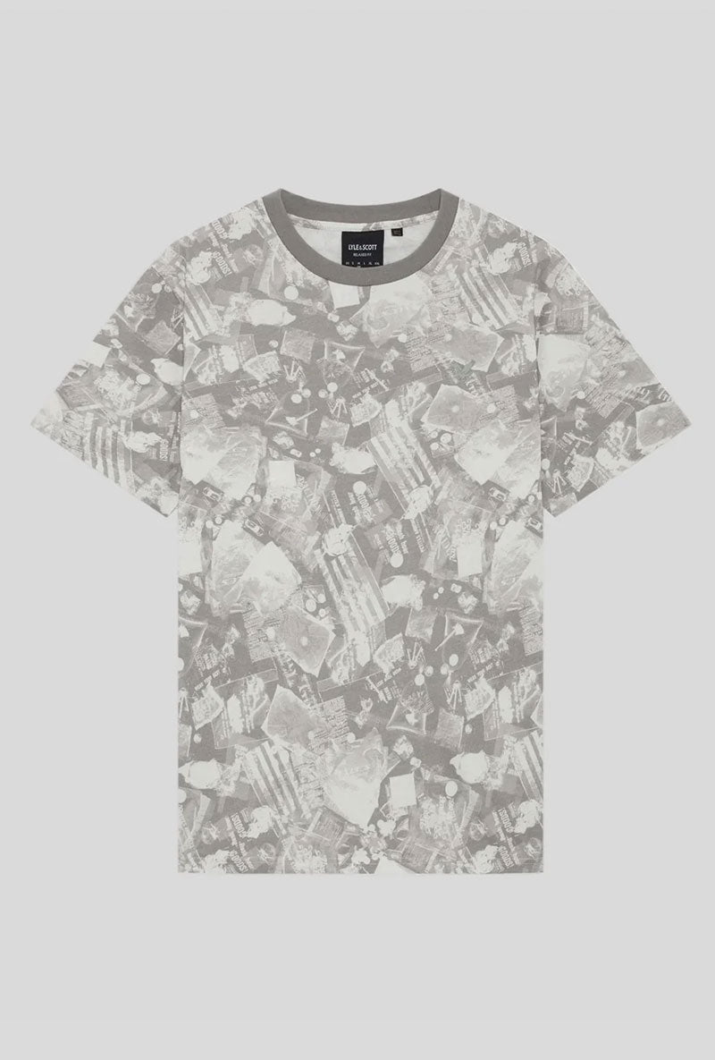 Front image of Industrial print t in grey, by brand Lyle and scott