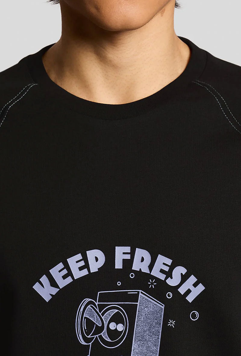 Front image of Keep fresh graphic t in navy, by brand Lyle and scott