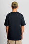 Back image of a model wearing the Lyles laundry graphic t in navy, by brand Lyle and scott