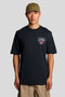 Front image of a model wearing Lyles laundry graphic t in navy, by brand Lyle and scott